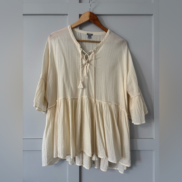 aerie Tops - Aerie Cream Boho Peplum Top with Tassel Detail